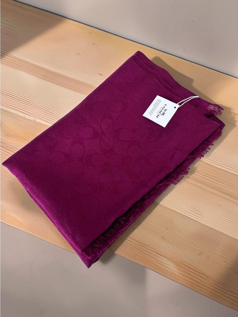 Coach BIAS Signature Jacquard Wrap in Deep Raspberry - Picture 4 of 9
